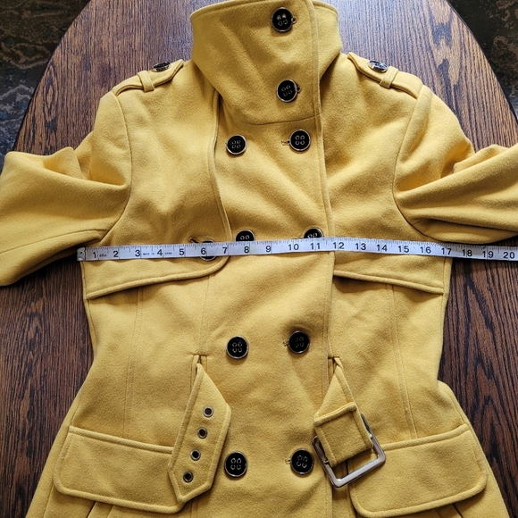 Green With Envy Mustard Yellow Wool Pea Coat Jacket Size Women's Small - Picture 9 of 15